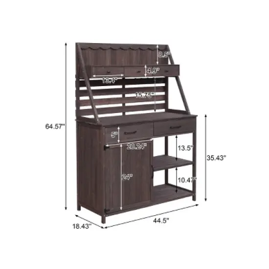 64.5 Inch Outdoor Potting Bench with Storage Cabinet and Open Shelves, Wooden Garden Workstation, Plant Display Rack for Patio - The Pop Home image {2}