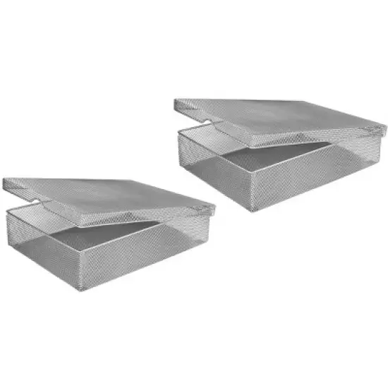 YBM Home Silver Mesh Steel Box with Hinged Lid, Pack of 2 image {3}