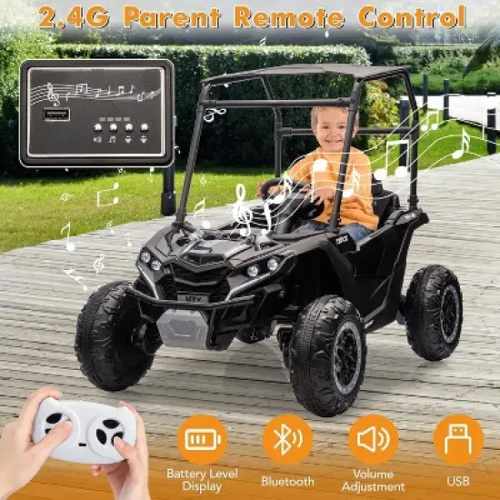 24V Kids Ride On UTV, 2 Seater 4WD Electric Truck with Sun Shade, Remote Control, Led Lights, 4 Shock Absorbers,3 Speeds,Horn, Music image {4}