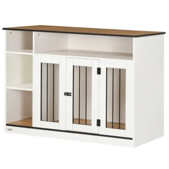 PawHut Dog Crate Furniture with Storage Space, Dog Kennel with Lockable Door, Pet Cage for Large Medium Dogs, 47" x 23.5" x 35" image {3}