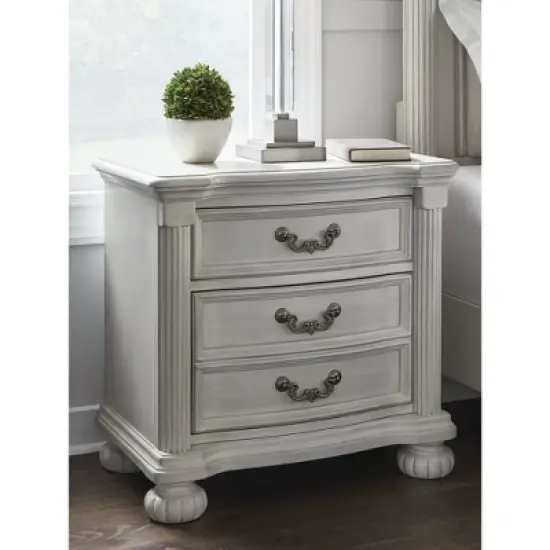Signature Design by Ashley Montelaine Traditional 3-Drawer Nightstand with Hidden Tray, Antique White image {1}