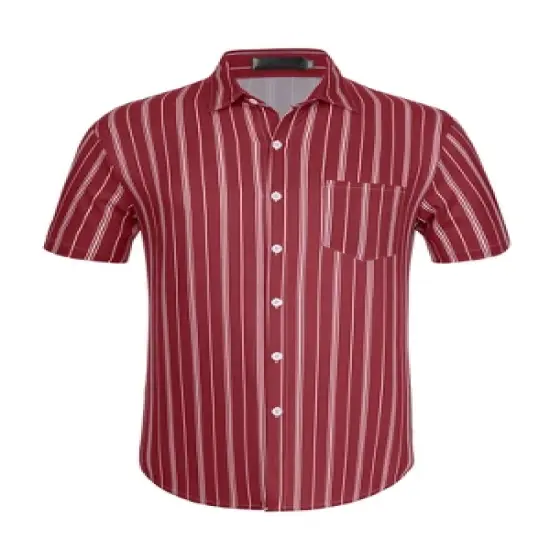 Lars Amadeus Men's Casual Summer Beach Short Sleeves Button Down Striped Shirt image {9}