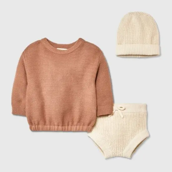 Grayson Collective Baby Beanie & Sweater Set - Cream/Brown image {7}
