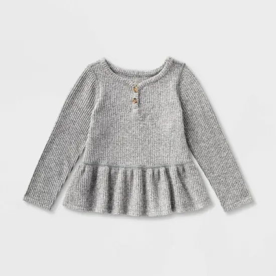 Toddler Girls' Adaptive Long Sleeve Henley Peplum Shirt - Cat & Jack&trade; Heather Gray image {3}