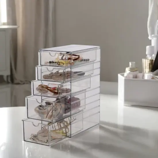 Unique Bargains Multi-layer Hair Accessories Organizer with 5 Drawers Clear 1 Pc image {1}
