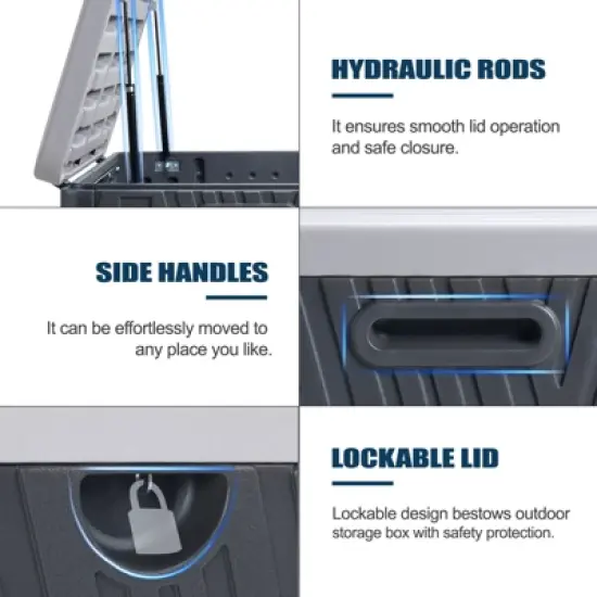 Aoodor 85 Gallon Deck Box, Outdoor Storage Box, Waterproof & Weather-Resistant Lockable, Patio Bench Storage Box for Cushion, Garden Tools image {3}
