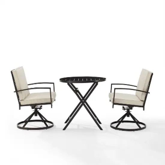 3pc Kaplan Outdoor Steel Bistro Set Oatmeal/Bronze - Crosley image {5}