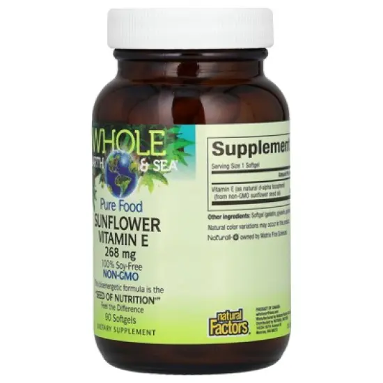 Natural Factors Whole Earth & Sea&reg;, Pure Food, Sunflower Vitamin E, 268 mg, 90 Softgels image {3}