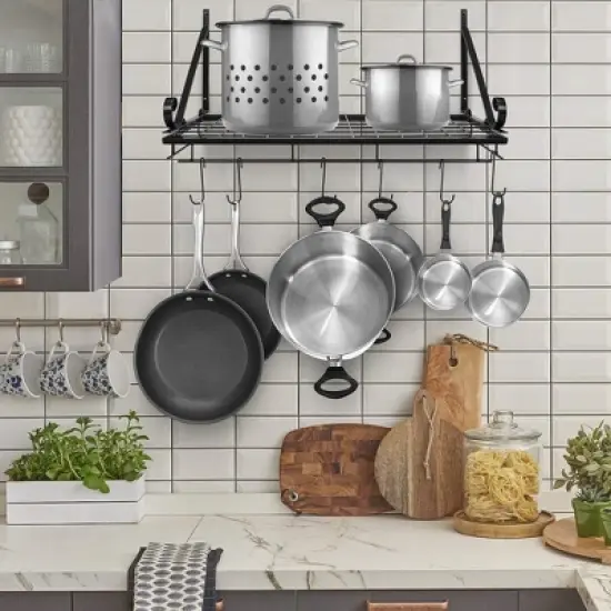 Sorbus 10 Hanging Hooks Kitchen Wall Pot Pan Rack - Hold Pots, Pans, Cookbooks, & more image {1}