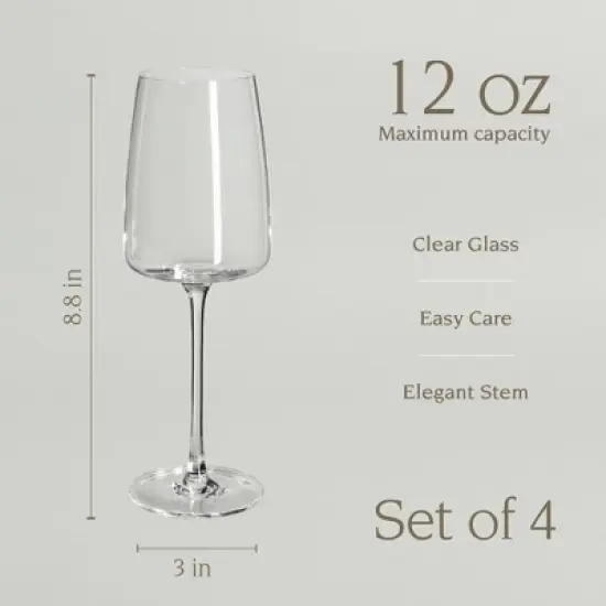 over&back Set of 4 12oz Modern Contemporary Stem Mouth-Blown Glasses Clear image {4}
