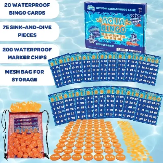 Aqua Pool Bingo Diving Game for Adults & Kids - Dive for & Call 75 Sinking Numbers, Fill Your Card To Win - Swimming Party Fun image {3}
