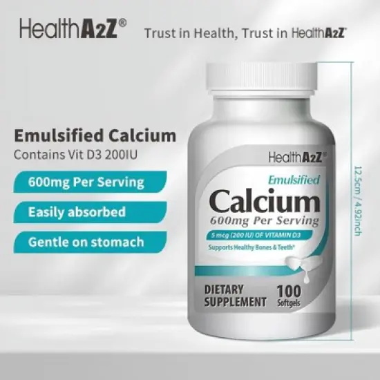 HealthA2Z - Emulsified Calcium with Vitamin D3 Softgels - 100 Count image {1}
