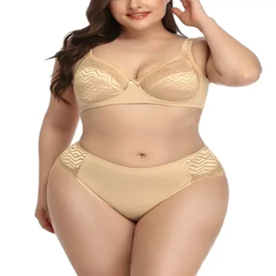 Agnes Orinda Women's Plus Size Underwire Push-Up Lace Trim Adjustable Straps Comfort Bra and Panty Set image {4}
