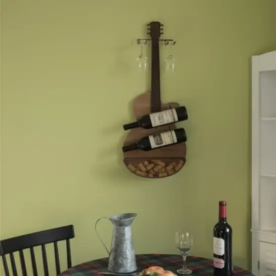 VintiquewiseBlack Metal Guitar Shaped Wine Rack Holder for Living Room, Dining, or Entryway image {1}