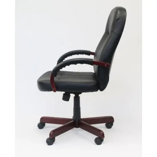 Leatherplus Exec. Chair with Mahogany Finish Black - Boss Office Products image {4}