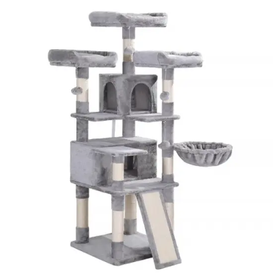 FEANDREA 66.5" Cat Tree Large Cat Tower Cat Condo with Scratching Posts Board 2 Caves 3 Plush Perches image {1}