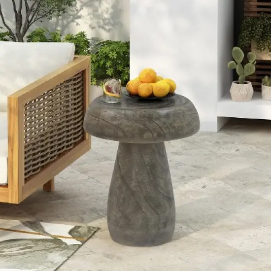 Christopher Knight Home Triton Outdoor Mushroom Lightweight Concrete Wood-like texture Side Table image {6}