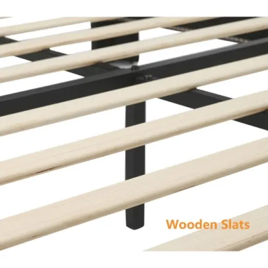 WhizMax Bed Frame with Headboard Footboard, Rustic Brown Wood Farmhouse Metal Platform Bedframe with Wooden Slat image {5}