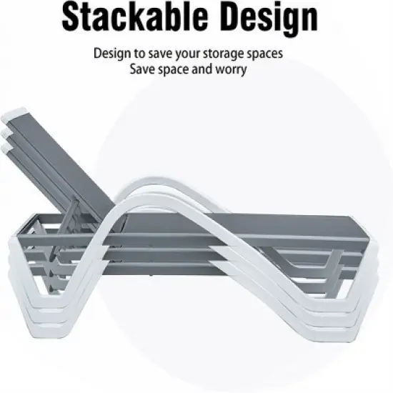 Gulches Patio Chaise Lounge Adjustable Aluminum Pool Lounge Chairs with Arm for Outside,in-Pool,Lawn (Gray, 1 Lounge Chair+1 Plastic Table) image {5}