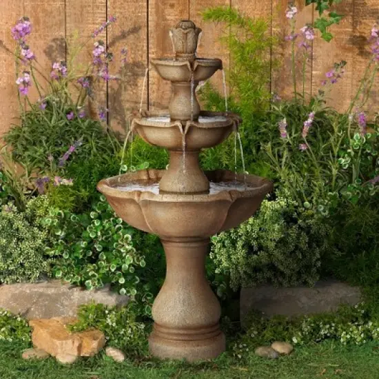 John Timberland Arosco Rustic 3 Tier Basin Outdoor Floor Water Fountain with LED Light 43" for Yard Garden Patio Home Deck Porch Exterior Balcony Roof image {1}