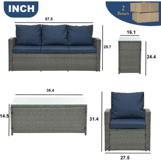 ELJGET Patio Furniture Set, 5 PCS Wicker Outdoor Conversation Set with 2 Coffee Tables for Backyard, Poolside, Garden image {6}