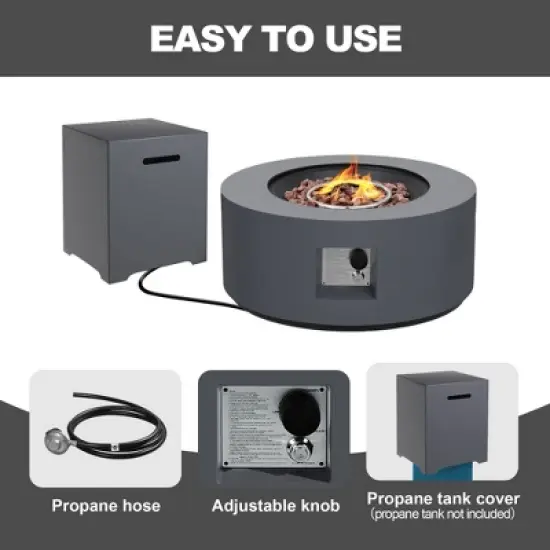 UPHA 28-inch Outdoor Round Fire Pit Table Propane for Outside Patio with Tank Cover image {6}
