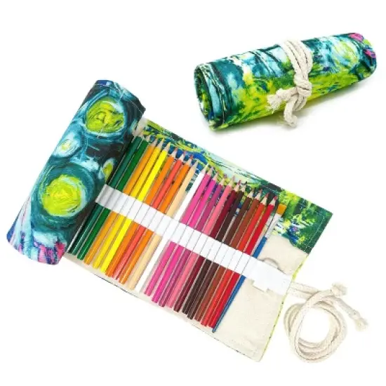 Wrapables Pencil Roll Organizer, Colored Pencil Wrap Pouch (72 slots), Green Scream image {6}