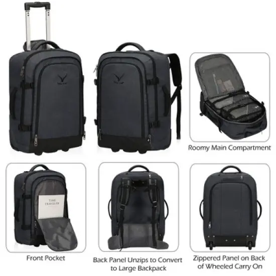 Hynes Eagle 63L Rolling Backpack x 3-Piece Packing Cube Set &ndash; 3-in-1 Travel Luggage with USB Port image {3}