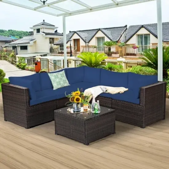 Costway 6PCS Rattan Patio Sectional Sofa Conversation Set Outdoor image {10}