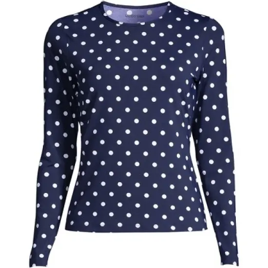 Lands' End Women's Long Crew Neck Long Sleeve Rash Guard UPF 50 Sun Protection Modest Swim Tee image {9}