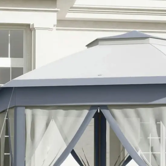Resenkos Patio Garden Pergola, Pergola Canopy,13' x 13' Pop Up Gazebo Hexagonal Canopy Shelter with 6 Zippered Mesh Netting Gray image {8}