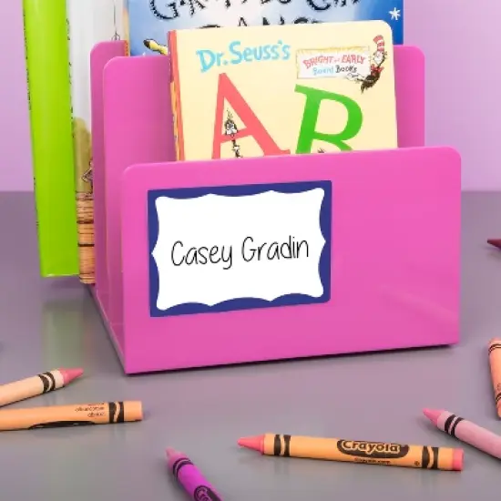 Avery Customizable Name Tags, 2-1/3" x 3-3/8", White with Blue Border, 6 Packs of 100, 600 Removable Name Badges Total (44144) image {6}