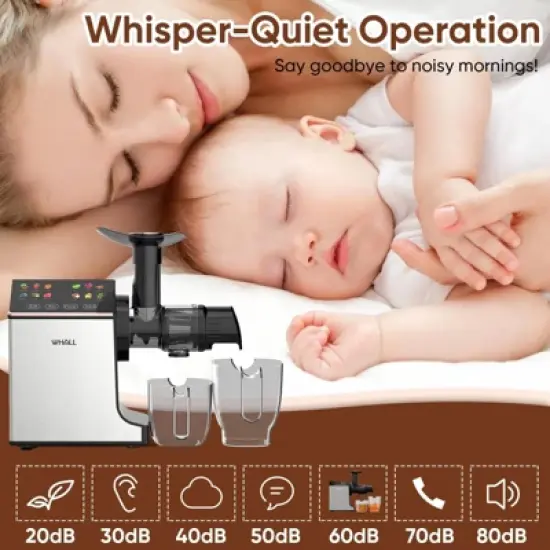 WHALL Cold Press Juicer Machine, Wide Feed Chute, High Juice Yield, Stainless Steel Masticating Juicer image {5}