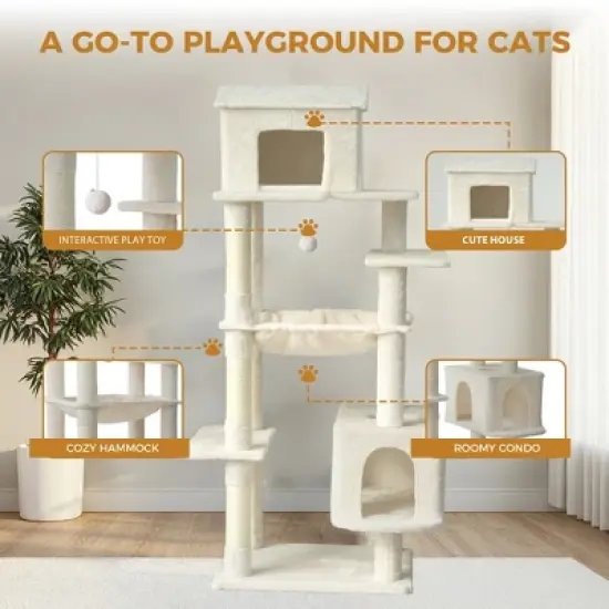 Whisen Multi-Level Cat Tree & Tower with Sisal Scratching Posts, Hammock, Dangling Toy image {3}