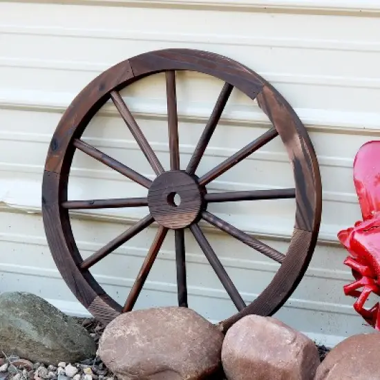 Sunnydaze Indoor/Outdoor Wooden Decorative Wagon Wheel - Fir Wood - 24" image {1}
