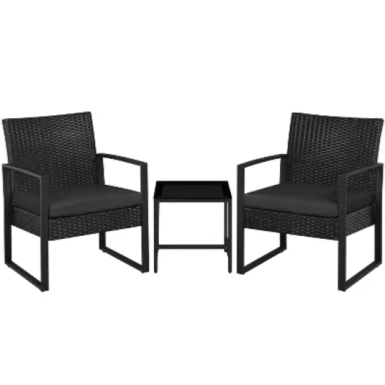 Yaheetech 3 Piece Patio Set Modern PE Bistro Furniture Conversation Sets image {9}