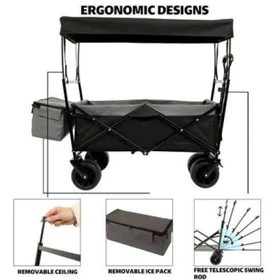 Lirago 7" Collapsible Baby Stroller Wagon 480Lbs with Canopy Mosquito Net All Terrain Wheels Adjustable Handle Black image {6}