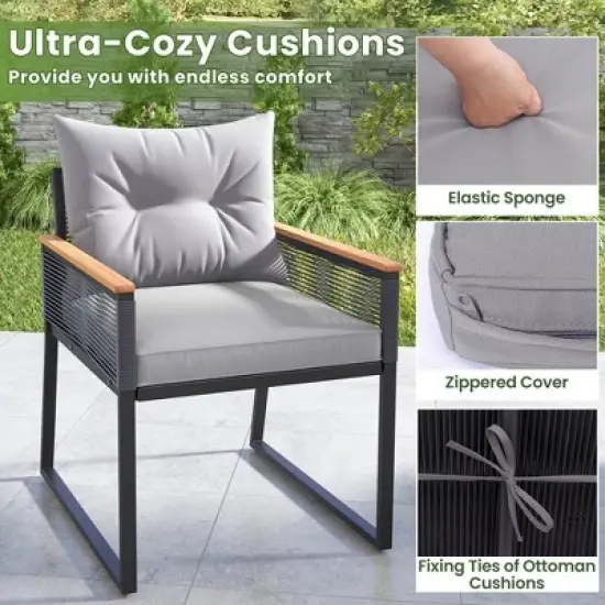 Costway 5 Piece Outdoor Conversation Set Rattan Armchairs with 2-Layer Side Table image {5}