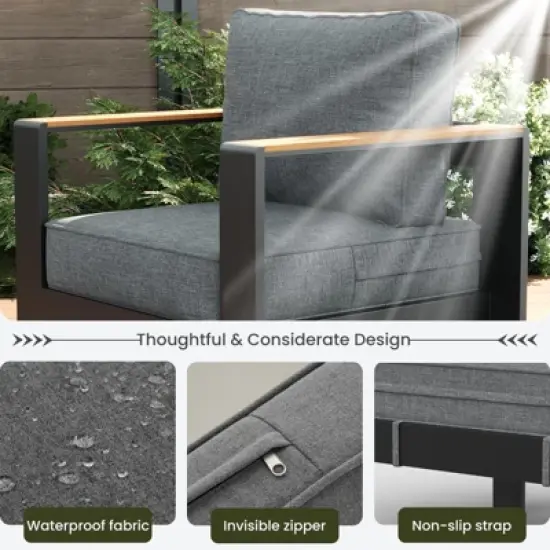 LayinSun 4 Pieces Aluminum Outdoor Patio Furniture Set with Coffee Table, Outside Metal Patio Conversation Sets with Deep Seating and Thick Cushions image {3}