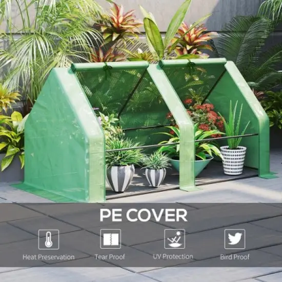 DOMETOUR 6' x 3' x 3' Portable Mini Greenhouse Outdoor Garden with Large Zipper Doors and Water/UV PE Cover, Green image {3}