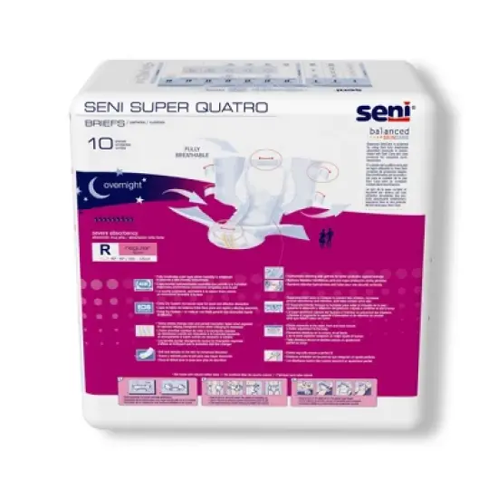 Seni Super Quatro Adult Incontinence Brief Regular Heavy Absorbency Breathable / Overnight, S-RE10-BQ1, Severe image {4}