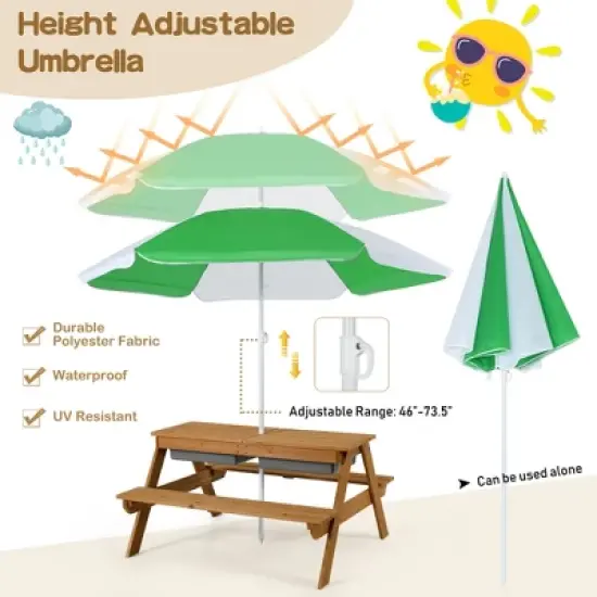 Babyjoy 3-in-1 Kids Picnic Table Outdoor Water Sand Table w/ Umbrella Play Boxes image {5}