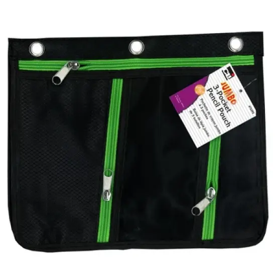 Charles Leonard 3 Pocket Pencil Pouch, Expanding to 1", 11"W x 9.5"H x 1"D - Assorted Colors, Pack of 3 image {1}