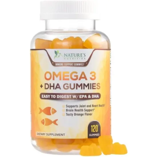 Omega 3 Fish Oil Gummies, Heart Healthy Omega 3 Gummy Supplement - DHA & EPA, Extra Strength Joint & Brain Support, 120 Gummies By Nature's Nutrition image {9}