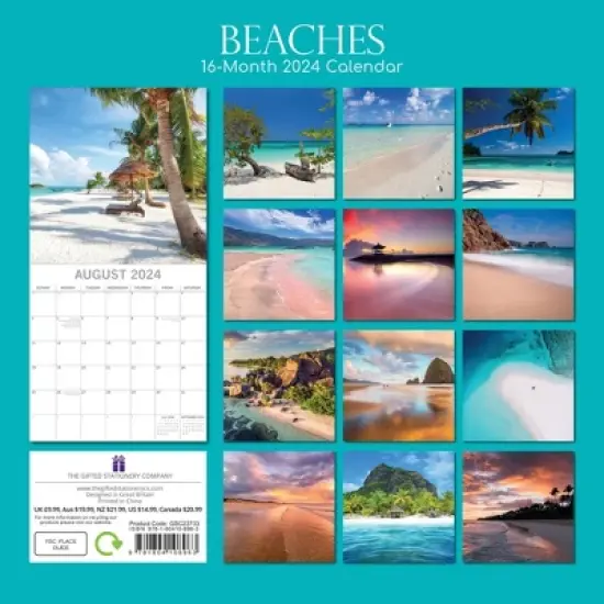The Gifted Stationery 2024 Square Wall Calendar, Beaches, 16-Month Natural World Theme with 180 Reminder Stickers (12x12 In) image {3}