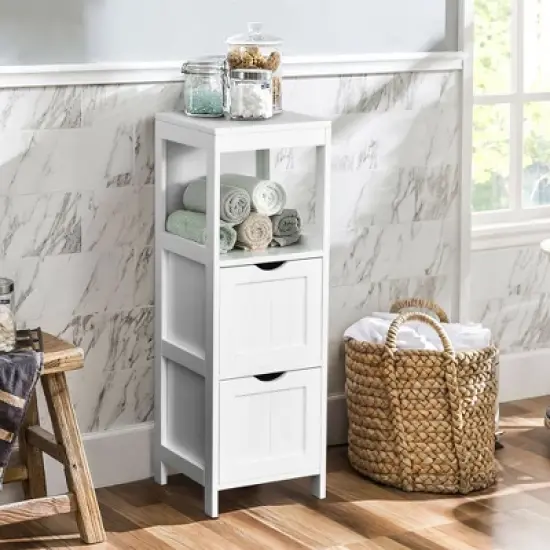Costway Bathroom Floor Cabinet Side Wooden Storage Organizer w/ Removable Drawers White image {1}