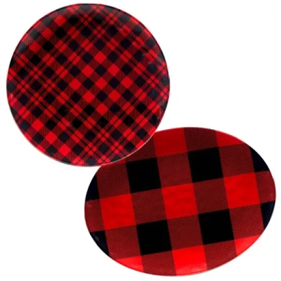 Certified International 2pc Red Buffalo Plaid Melamine Platter Set image {4}