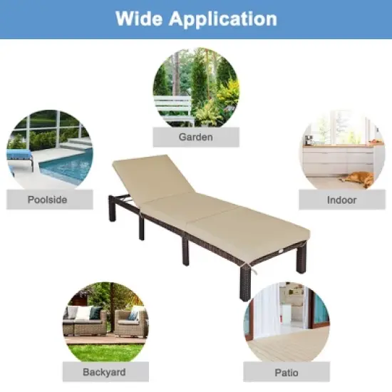 Tangkula 2 PCS Patio Rattan Chaise Lounge Chair Recliner Outdoor w/ 6 Positions Cushion image {6}
