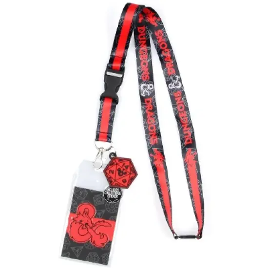 Dungeons and Dragons Logo Lanyard with D20 Dice Rubber Charm ID Badge Holder image {3}