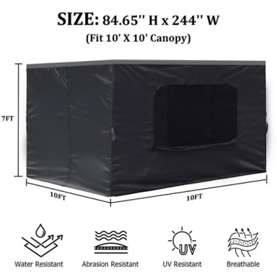 Aoodor Canopy Sidewall Replacement with 2 Side Zipper and Windows for 10' x 10' Pop Up Canopy Tent (Sidewall Only) image {3}